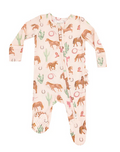 Angel Dear Bamboo 2 Way Zippered RUFFLED Footie - Western Horses Pink