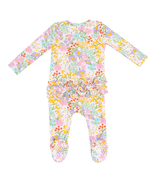Angel Dear Bamboo 2 Way Zippered RUFFLED Footie - Amelia Bright Floral