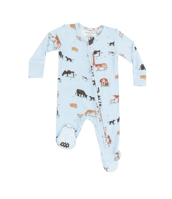 Angel Dear Bamboo L/S 2 Way Zipper Footie - Cow Families Blue