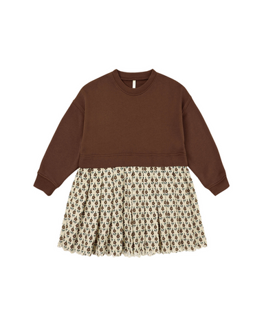 Rylee + Cru Mini Girls Sweatshirt Dress, Vintage Bloom Brown