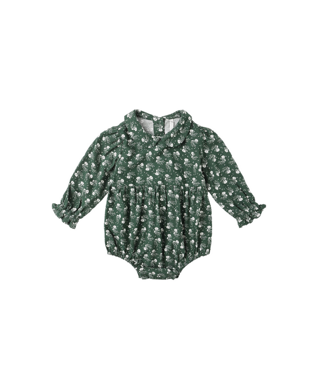 Rylee + Cru L/S Baby Bubble Romper - Cora Forest Green Floral