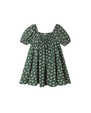 Rylee + Cru Mini Girls Sabrina Mini Dress - Forest Green Ditsy Floral