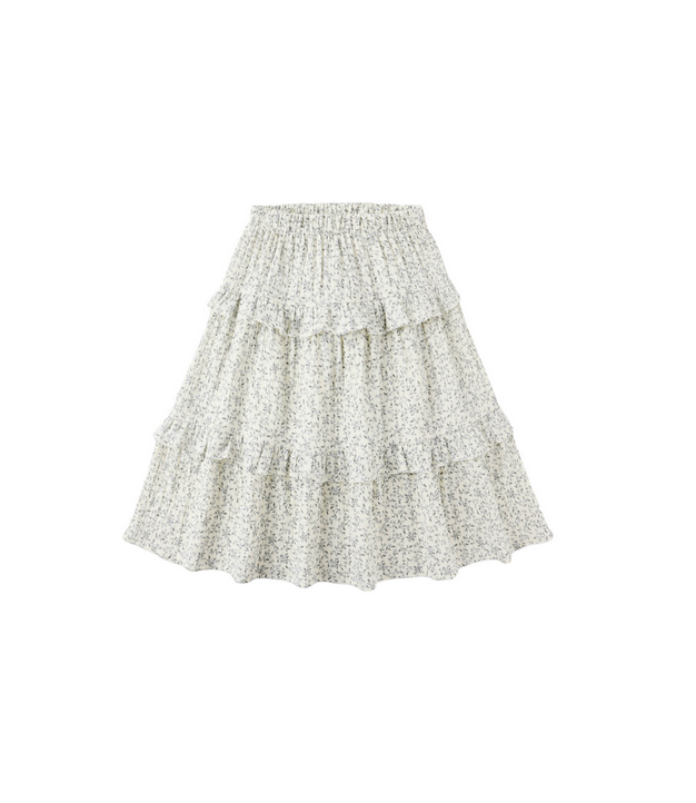 Rylee + Cru Mini Girls Ruffled Midi Skirt - Blue Vines Ivory