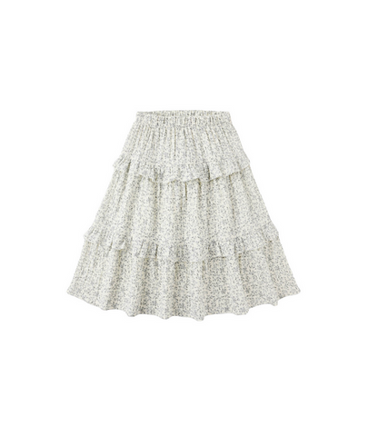 Rylee + Cru Mini Girls Ruffled Midi Skirt - Blue Vines Ivory