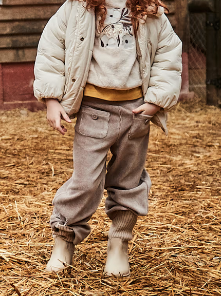 4575 Mini Girls Wide Leg Soft Velour Corduroy Pants - Mole Tan