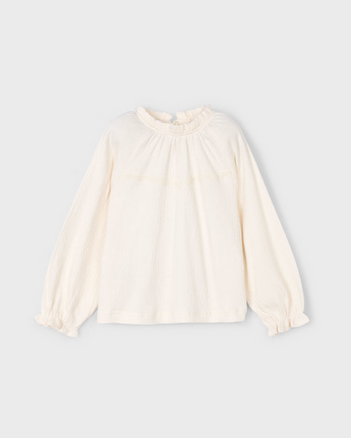 4003 Mini Girls Flowy Bambula Ruffled L/S Shirt - Natural Macchiato