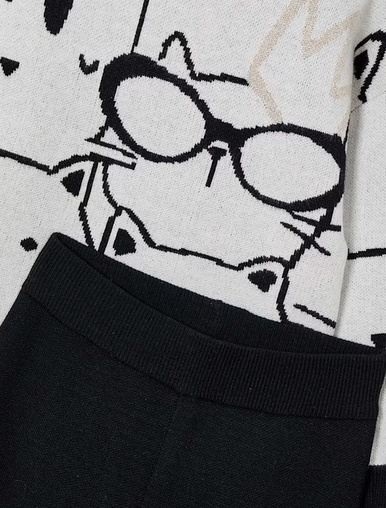 4583 Mini Girls Eco-Recycled Fibers 2PC Knit Sweater and Wide Leg Knit Pant Set - Kitty Cat Black