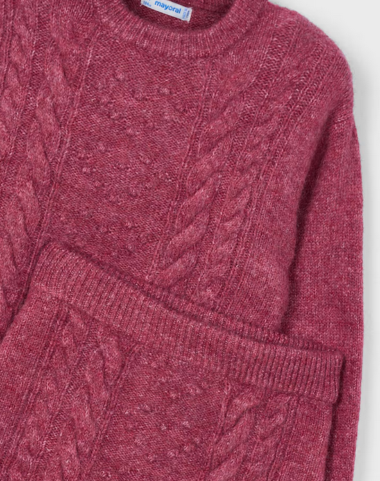 4934 Mini Girls Eco-Recycled Fibers 2PC Tricot Knit Sweater and Skirt Set - Cherry Red