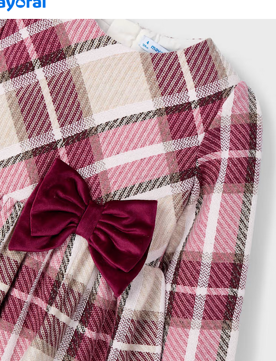 4924 Mini Girls Formal Plaid & Velvet Dress - Cherry Red