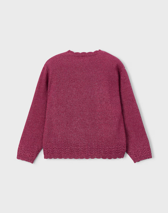 4302 Mini Girls Scalloped Trim Lurex Knit Smooth Sweater - Cherry