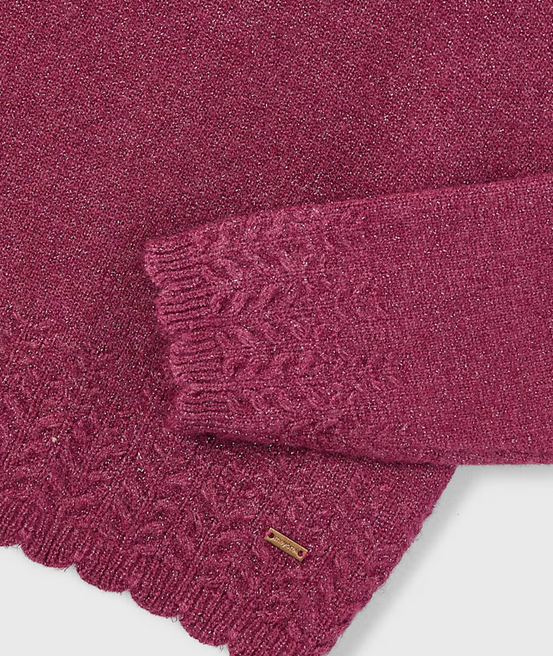 4302 Mini Girls Scalloped Trim Lurex Knit Smooth Sweater - Cherry