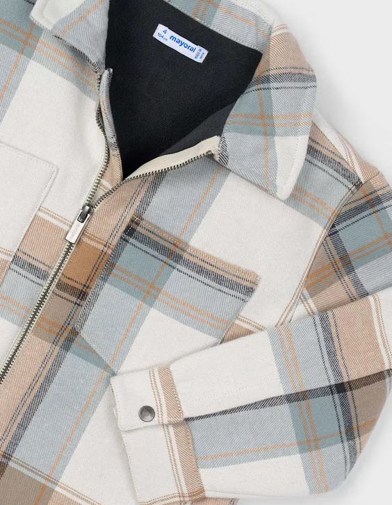 4414 Mini Boys L/S Plaid Shacket - Caramel