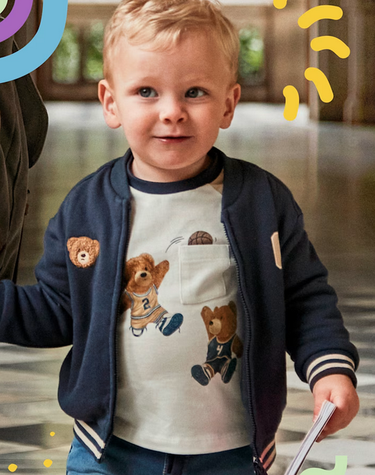 2426 Toddler Boy Letterman Bomber Jacket - Midnight Blue Teddy Bear