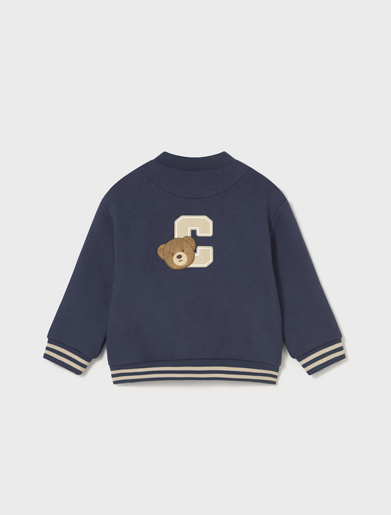 2426 Toddler Boy Letterman Bomber Jacket - Midnight Blue Teddy Bear