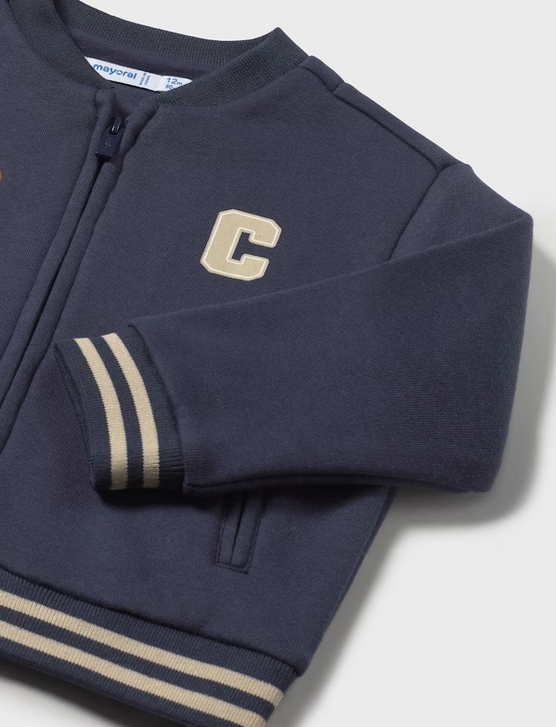 2426 Toddler Boy Letterman Bomber Jacket - Midnight Blue Teddy Bear