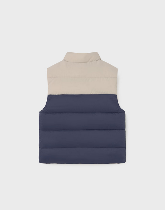 2348 Toddler Boy Eco-Recycled Materials Reversible Puffer Vest - Teddy Bear Color Block Navy