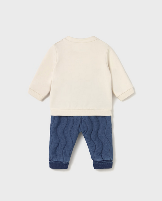 2584 Baby Boy 2PC Quilted Denim Joggers and 3D Applique Sweatshirt Set - Pottery Caterpillar