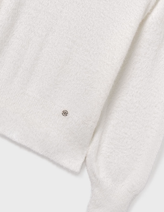 7308 Teen/Tween Girls Knit Fuzzy Balloon Sleeve Sweater - Natural White