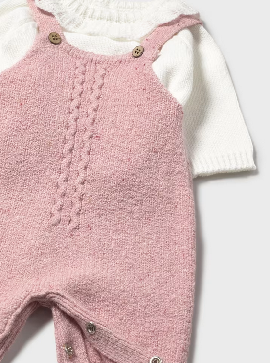 2605 Baby Heirloom Knit Overall Romper and Petal Collar Knit Sweater - Orchid Pink