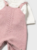 2605 Baby Heirloom Knit Overall Romper and Petal Collar Knit Sweater - Orchid Pink