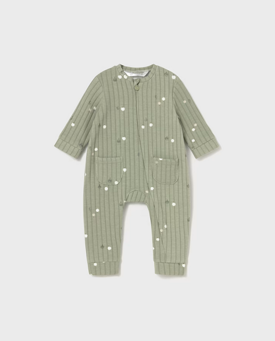 2730 Baby Eco-Cotton L/S Ribbed Long Romper UNISEX - Sage Green Apples