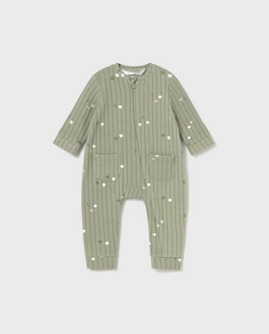 2730 Baby Eco-Cotton L/S Ribbed Long Romper UNISEX - Sage Green Apples