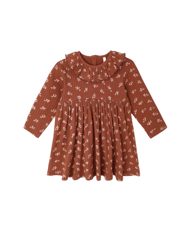Rylee + Cru Mini Girls Ribbed L/S Ruffled Dress - Ruby Ditsy Floral