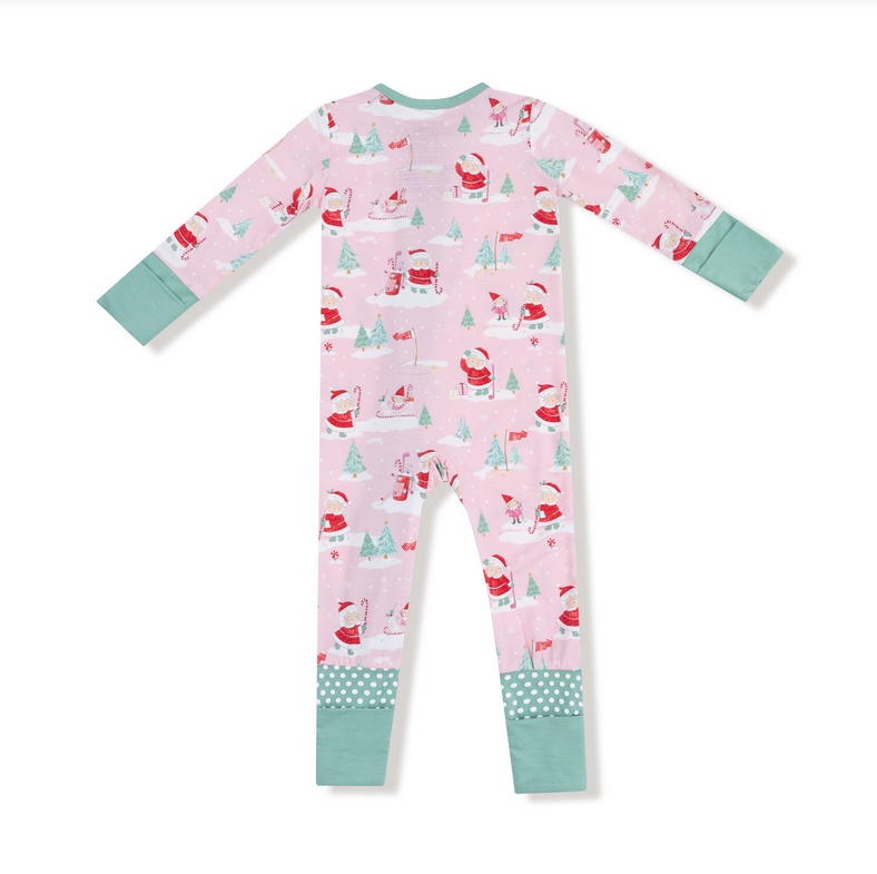 Angel Dear Bamboo L/S 2 Way Zipper Convertible Romper - Mrs Claus Pink