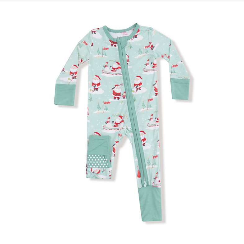 Angel Dear Bamboo L/S 2 Way Zipper Convertible Romper - UNISEX Golf Santa Green