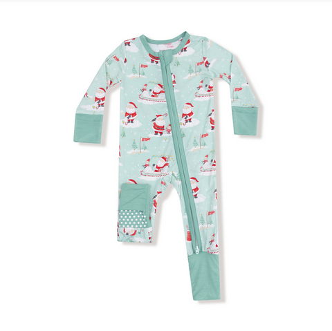 Angel Dear Bamboo L/S 2 Way Zipper Convertible Romper - UNISEX Golf Santa Green