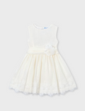 3914 Mini Girls Embroidered Lace Back Linen Formal Dress - Natural White