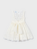 3914 Mini Girls Embroidered Lace Back Linen Formal Dress - Natural White
