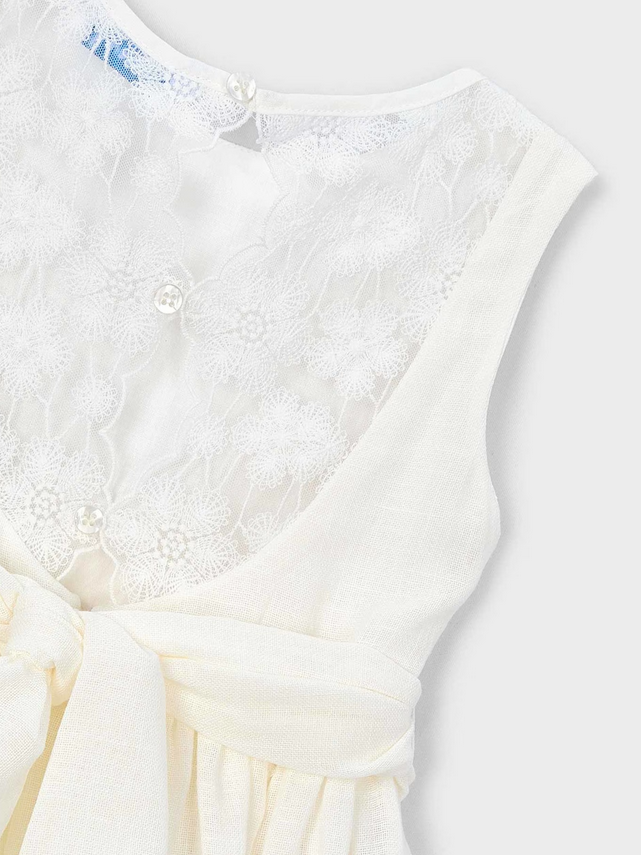 3914 Mini Girls Embroidered Lace Back Linen Formal Dress - Natural White