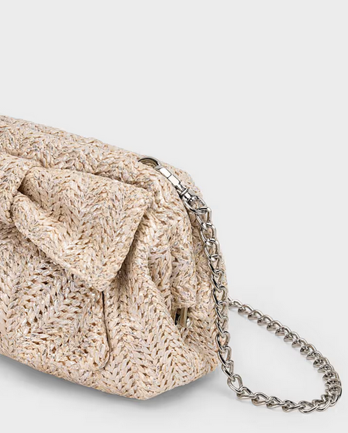 10207  Eco-recycled Purse & Clutch w/Chain - Natural Woven Bow