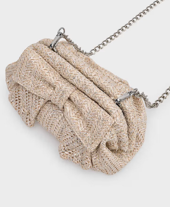 10207  Eco-recycled Purse & Clutch w/Chain - Natural Woven Bow