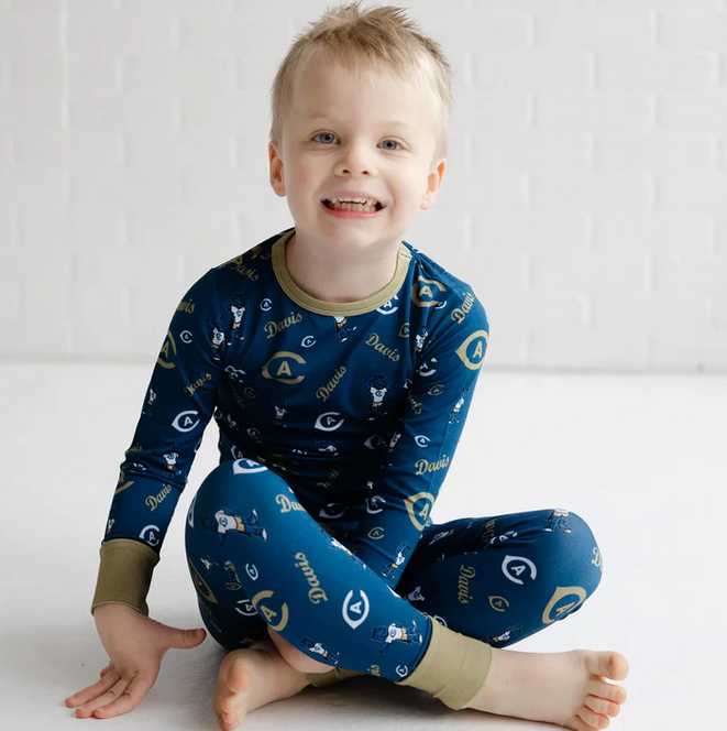UC Davis and Gunrock UNISEX Bamboo L/S 2PC PJ Set - Blue/Gold