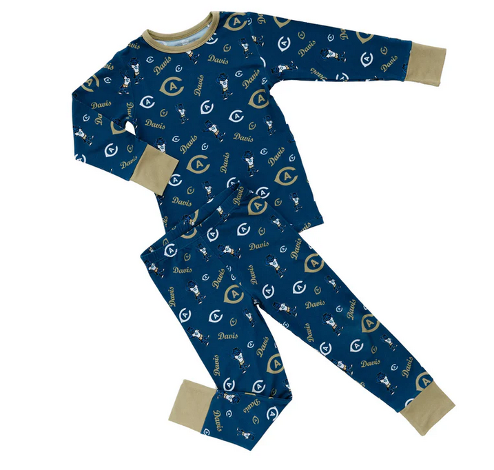 UC Davis and Gunrock UNISEX Bamboo L/S 2PC PJ Set - Blue/Gold