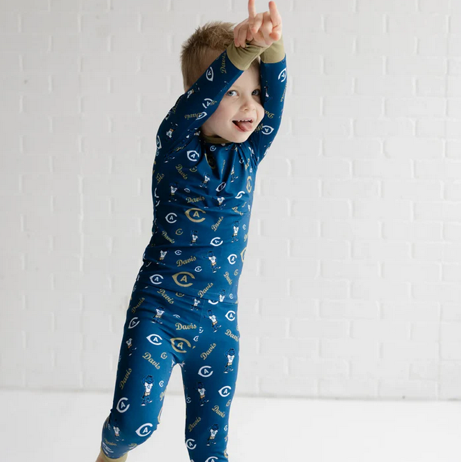 UC Davis and Gunrock UNISEX Bamboo L/S 2PC PJ Set - Blue/Gold