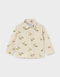 2110 Toddler Boy L/S Check Dino Print Collared Dress Shirt - Olive Green