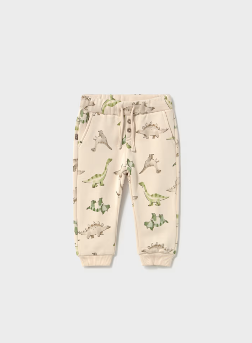 2358 Toddler Boy Natural and Green Dino Print Sweatpants - Light Taupe