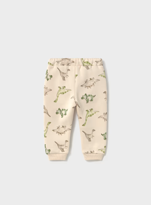 2358 Toddler Boy Natural and Green Dino Print Sweatpants - Light Taupe