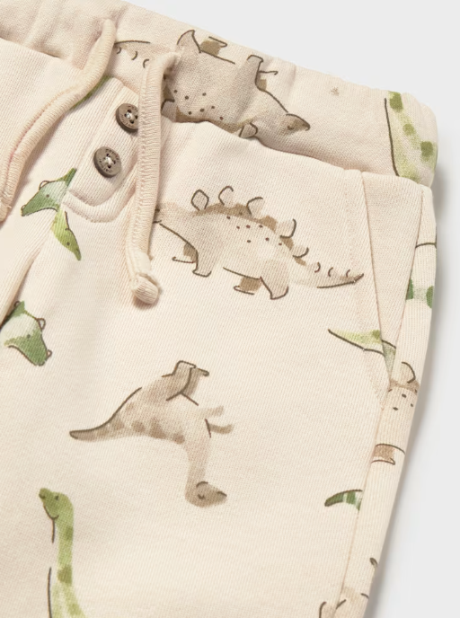 2358 Toddler Boy Natural and Green Dino Print Sweatpants - Light Taupe