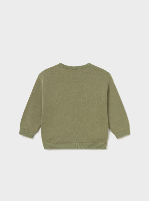 2371 Toddler Boy Green Intarsia Knit Crewneck Sweater - Bayleaf Dino