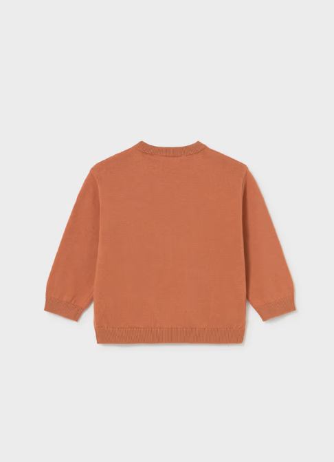 2372 Toddler Boy Fox 3D Scarf Knit Crewneck Sweater - Brick red