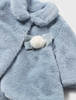 Plush Faux Fur Opera Coat - Chalky Blue - Close-up Bow