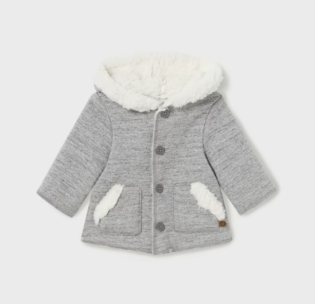 Soft Shearling Lined Hooded Car Coat UNISEX - Grey - Front