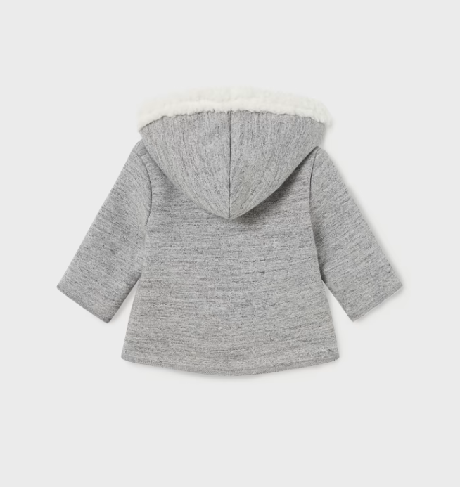 Soft Shearling Lined Hooded Car Coat UNISEX - Grey - Back