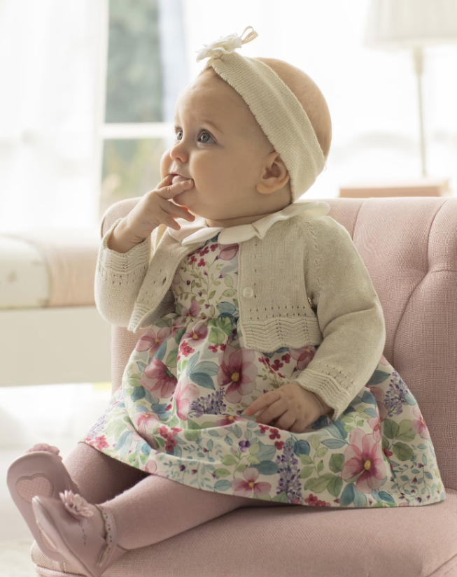Mayoral Basic Knit Short Cardigan - Champagne - Baby Model