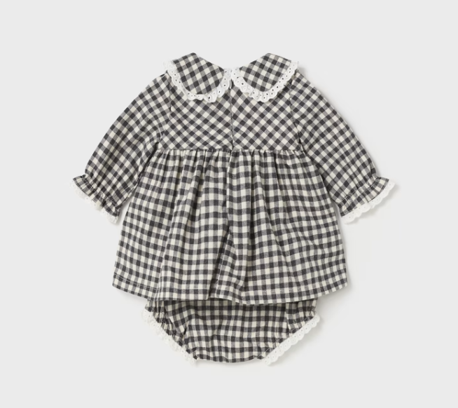 B/W L/S Gingham Dress & Bloomer Set - Back