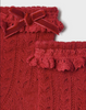 Openwork Bow Socks Cherry Red - Close-up